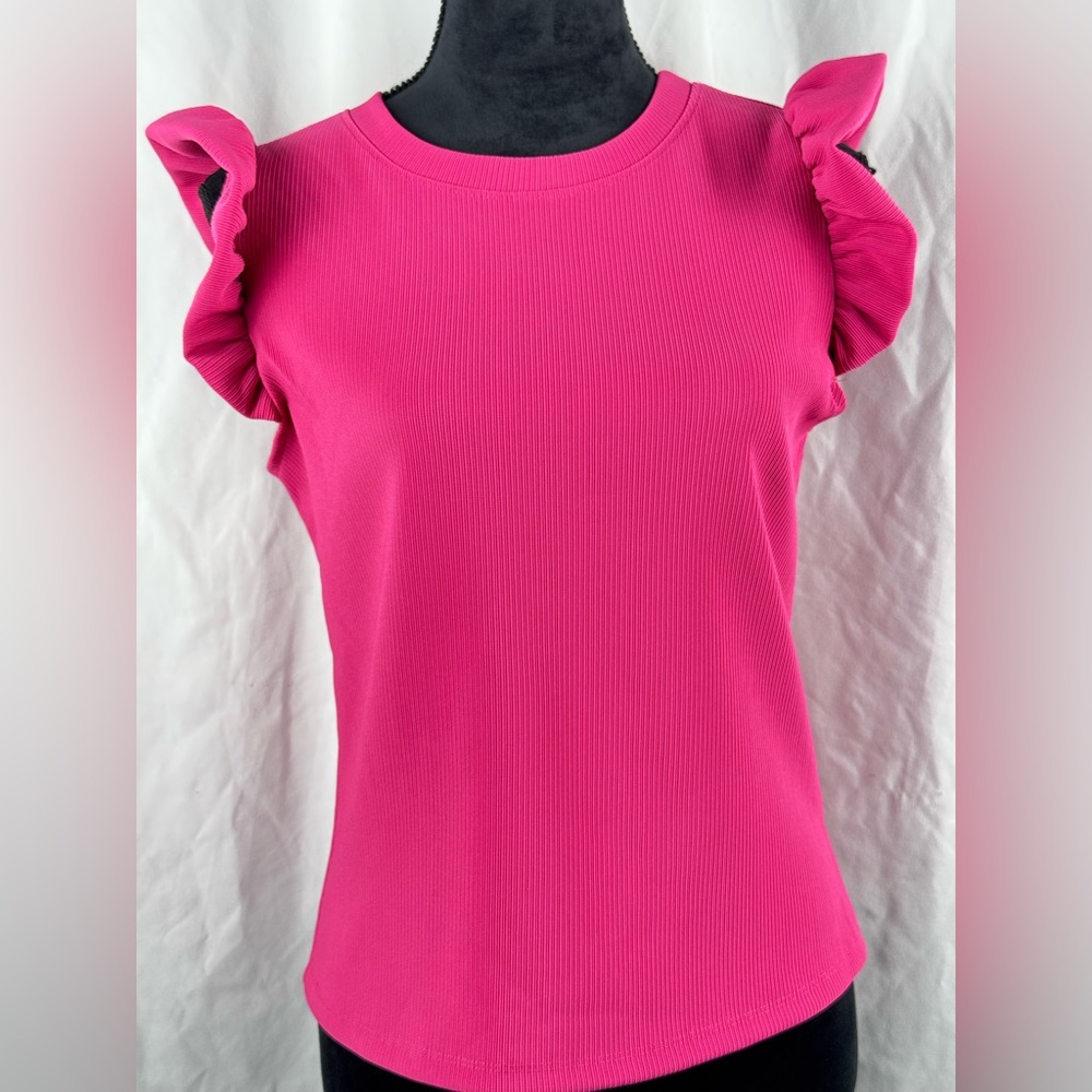 Halogen Pink Textured Ruffle Sleeve Tank Top - Picture 1 of 6